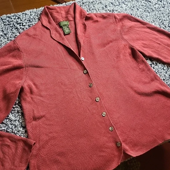 Womens L.L. Bean Sweater Cardi Silk Blend Burnt Red Cardigan Size M Indie Fall - Picture 3 of 11